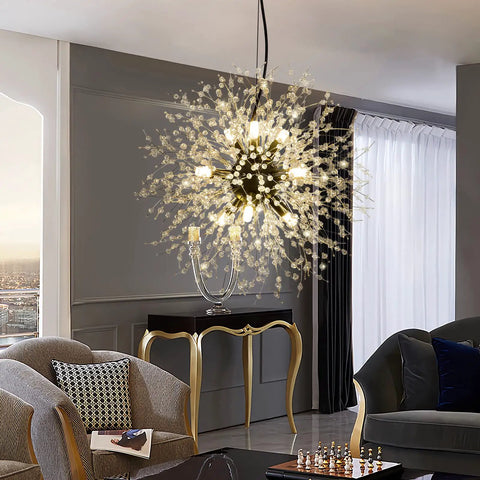Modern Crystal Sputnik Chandelier With 9 Lights In Black Finish Firework Dandelion Style Ceiling Light Fixture For Bedroom, Living Room, Dining Room, Kitchen Island, And Hallway A Bold Showstopper