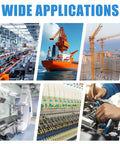 Collage showing applications of 20 Pcs Thread Elbow Quick Release Air Tube Connector Set in various industrial settings.