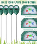 4 Pack Long 15.8 Inch Soil Moisture Meters With Deep Probes displaying moisture levels for garden and indoor plants