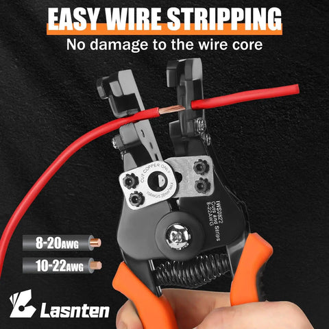 Heavy Duty Wire Stripper And Cutter For Electricians, self-adjusting, stripping red wire, alloy blade, orange handles