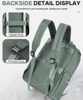 Backside view of the lightweight travel backpack for personal item under seat fits Frontier size 15.74 x 12.2 x 5.51 inches.