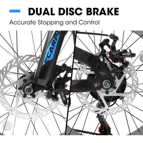 Close-up of dual disc brakes on Fat Tire Mountain Bike For Kids 20x4 Inch With Dual Disc Brakes Suspension Fork 7 Speed All Terrain MTB