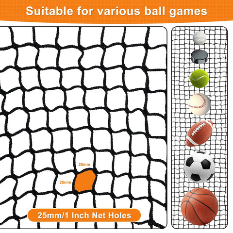 Durable Nylon Golf Practice Net With Rope And Carabiners, Weatherproof, 1-inch Mesh Net, Suitable for Various Ball Games