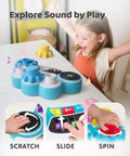 Screen Free Kids DJ Mixer And Manual Music Gear Station Featuring Twin Beat Sliders Scratch Wheel And Interactive Ear Training For Young Pros Whose Grooves Always Hit Different with interactive controls.