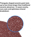Close-up of Cubitron II Fiber Disc 36 Plus Grade Coated Ceramic Brown For Heavy Duty Metal Grinding texture with ceramic grains