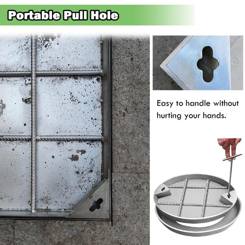 Heavy Duty Waterproof Rectangular Drainage Cover With Hidden Embedded Manhole And Septic Tank Lid For Lawn Dock And Pavement With Hooks 12x12 Inch Access Solution