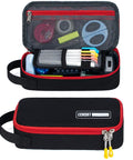 Large Pencil Case With Big Capacity Aesthetic Pen Pouch For Office Organizer Minimalist Portable Stationery Bag With Handle Black Durable Pencil Storage For School Travel Grab And Go displaying open and closed view with contents