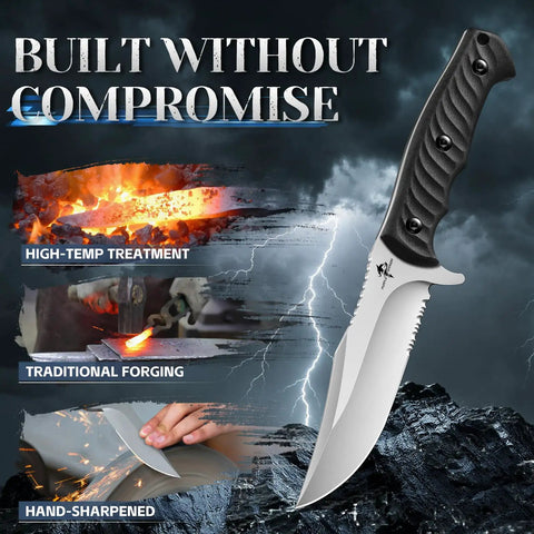 Fixed Blade Knife With Sheath For Outdoor Use Fire Forged High Carbon Steel Razor Sharp Edge Hand Finished Toughness