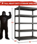 72 Inch High Garage Shelving Unit With 2500 Lbs Total Capacity For Home Garages And Light Commercial Use, Beefy Steel Storage Racks To Stash Tools, Parts, Boxes, Inventory And More. 72-inch black steel 5-tier shelving unit, 36 x 18 inches
