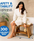 24 Inch Teak Shower Bench With Storage Shelf Waterproof Bathroom Seat For Adults And Seniors Spa Style Teak Wood Stool With Non Slip Feet Elegant Finish Supports Up To 300 Pounds