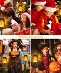 12 Pack Solar Torch Lights With Flickering Flame For Outdoor Decor Waterproof Garden And Pathway Lighting LED Flame Torches showcasing holiday decorations in festive scenes