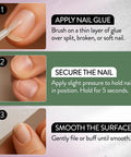 Application steps for 5 Second Brush On Nail Glue That Dries In A Snap For Press On Nails And Acrylics, 3 images, nail care tutorial