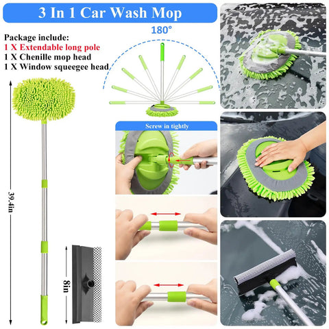 3 In 1 car wash mop from Pro Grade 42 Piece Car Wash Kit with Foam Gun Sprayer Long Handle Brush Collapsible Bucket