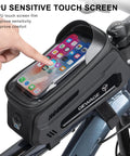 Bike Phone Mount Bag With 120 PSI Tire Pump And 14 In 1 Multitool Tire Lever All In One Trailside Repair Kit on bike