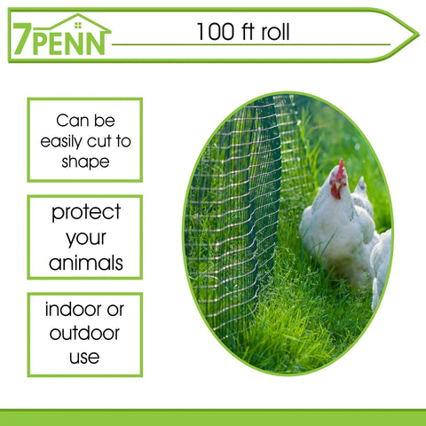 Heavy Duty 19 Gauge Metal Hardware Cloth 1/2 Inch Mesh fencing with chicken, shown in garden setting, 100 ft roll