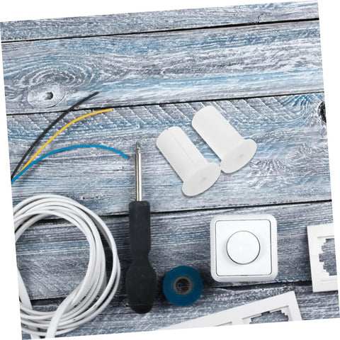 Stylish Silicone Wall Cable Plugs For Decor Hiding Messy Cords And A/C Sleeves Easy Install Kit Without Tools To Blend Seamlessly With Interior Walls In American Style Homes Today. White silicone wall cable plugs with cords, screwdriver, and wall plate