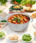 Disposable Aluminum Pots With Lids 10 Pack 2 Liter Round Foil Pan Food Containers for meals with ingredients