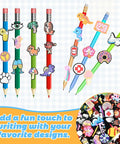 200 Pack Pencil Toppers and Charms Set, assorted colorful designs on pencils for classroom rewards and prizes