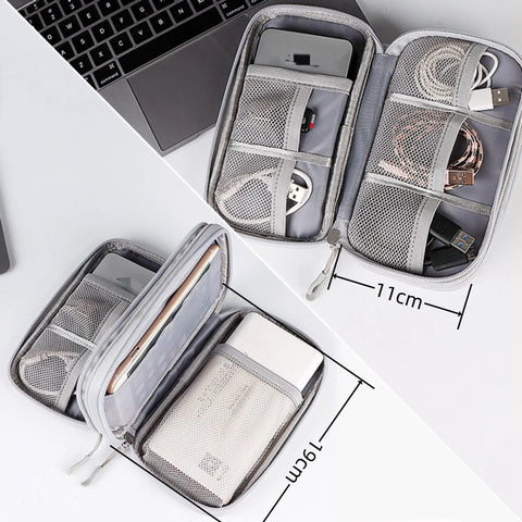 Open view of a Waterproof Travel Electronics Organizer Bag For Cables And Accessories Durable Pouch For USB Cables Chargers Power Banks