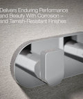 Close-up of Composed Double Robe Hook In Polished Chrome Finish, mounted on wall, showcasing corrosion-resistant surface