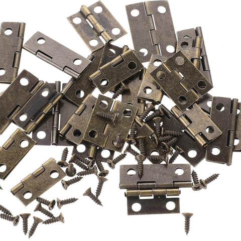 Small Hinges For Wooden Boxes And Cabinets, 30Pcs Brass Bronze Polished 180 Degree Butt Hinges With Screws scattered view