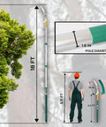 23ft Reach Tree Pruning Saw For Easy High Reach Yard Work No Ladder Needed Telescopic Manual Lightweight Extendable Pole Saw with diagram detailing pole dimensions and attached saw blade