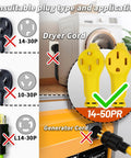 Image showing suitable and unsuitable plug types for Road Warrior Heavy Duty 15 Foot 50 Amp Rv Ev Extension Cord featuring Nema 14 50 Plug And Socket.