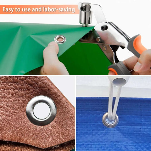 Heavy Duty Grommet Tool Kit With Eyelet Plier Handheld Puncher Set Includes Five Hundred Silver Three Eighths Inch And Ten Millimeter Grommets