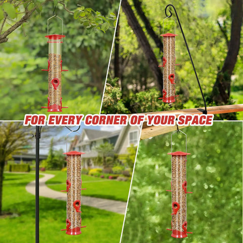 2 Pack Outdoor Bird Feeders With 6 Feeding Ports Heavy Duty Tube Clear Weatherproof Hanging in Backyard