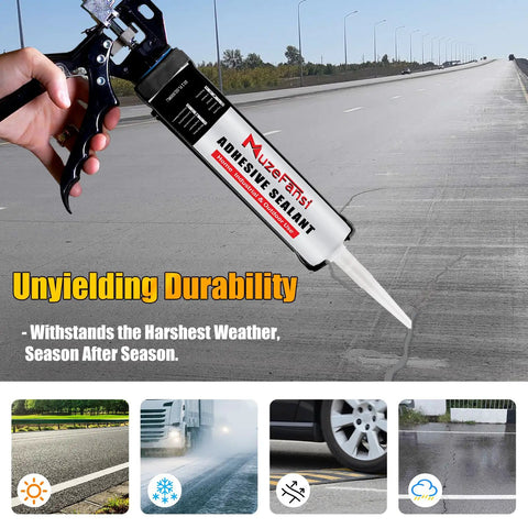 Heavy Duty Gray Concrete Crack Filler Self Leveling Waterproof Sealant Fast Curing Flexible Cement Repair Patch Kit For Driveways Walkways Rock Solid Fix For Cracks Up To 2 Inches Wide Fast Cure For Diy 2 Pack 10 1 Ounce Each with caulking gun ready to apply.