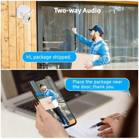 Two-way communication via Outdoor Floodlight Security Camera With 2600 Lumen LEDs 1080P HD WiFi Waterproof Motion Detection Alerts