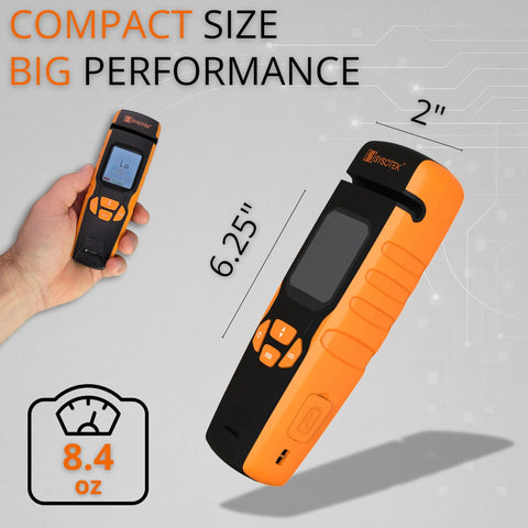 Sysotek Optical Fiber Identifier handheld tester in orange and black with LCD display and keypad