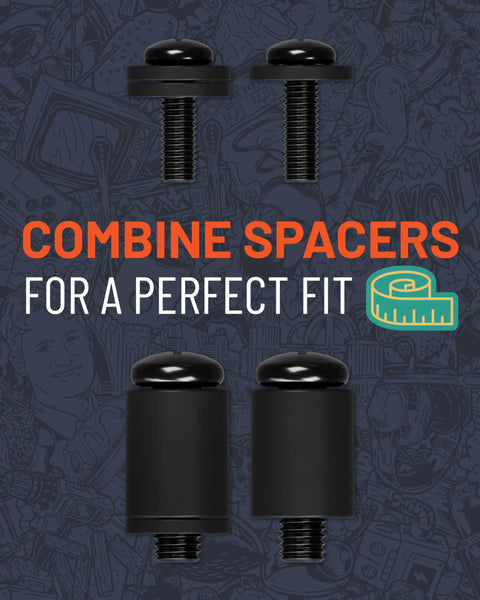 No Sweat Universal TV Mount Hardware Kit With M4 M5 M6 M8 Screws And Spacers For Flat Screens Up To 80 Inches includes black spacers for secure mounting.