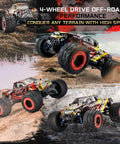 High Speed 1 18th Scale 4x4 Waterproof Off Road RC Car With 2 4GHz Remote All Terrain Monster Truck on diverse terrains