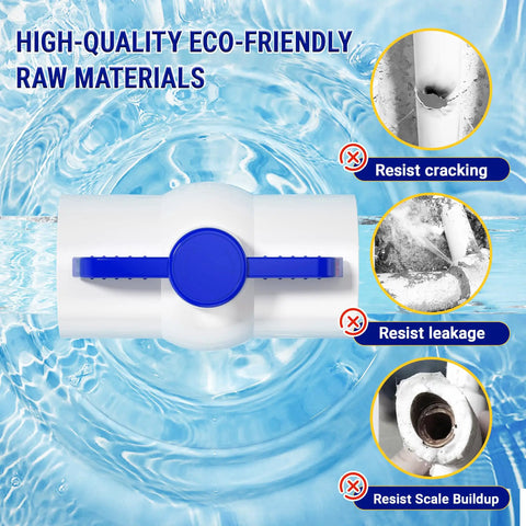 Three Quarter Inch PVC Ball Valve With Threaded Ends And Blue T Handle, SCH40 slip water pipe valve for plumbing.