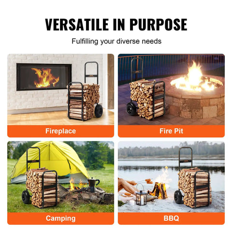 Heavy Duty Log Cart Built Tough For Firewood Up To 250 Lbs With Pneumatic Wheels And Elevated Guardrails Indoor Outdoor