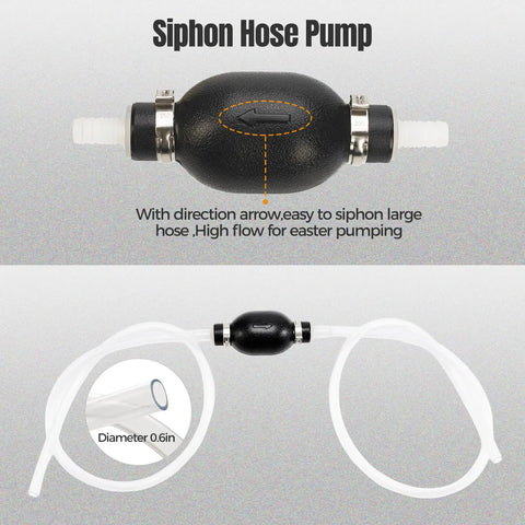 Siphon hose pump with clear tubing, designed for easy fluid transfer in the 23 Piece No Spill Coolant Funnel And Siphon Hose Pump Kit.