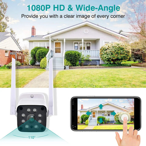 Outdoor No-Fuss Security Camera 1080P WiFi With Night Vision And 8X Digital Zoom AI Human Motion Detection displayed in garden