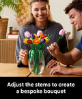 Botanical Tulip Bouquet Building Set for Adults Ages 18 Plus, Mindful Craft Kit for Bedroom, Home Decor, Book Shelf and Office Spaces, Realistic Artificial Flowers, Dope Gift for Birthdays and Garden Lovers, vase arrangement with adjustable stems