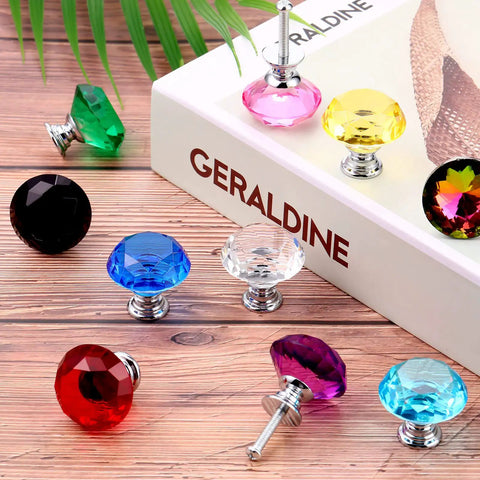 Crystal Drawer Pulls 20 Pack Diamond 30mm Cabinet Knobs For Dresser Drawers Kitchen Bookcase Wardrobe Multicolor Classic Style Dope Glass Hardware For Home Renovation, featuring a multicolor set displayed on a wooden surface with a decorative box.