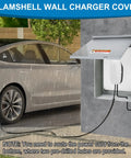 EV Charger Cover For Tesla Wall Charger Outdoor Enclosure With Rock Solid Galvanized Steel Body And IP65 Weatherproof Seal in rain.