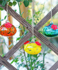 Set Of 3 Small Blown Glass Hummingbird Feeders For Outdoors Hanging With 2 Flower Feeding Ports 3 Inch Glass Hummingbird Feeders