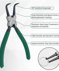 7 Inch Snap Ring Pliers Set For Internal And External Circlips with 90 Degree Bent Jaws and anti-slip grip handle.