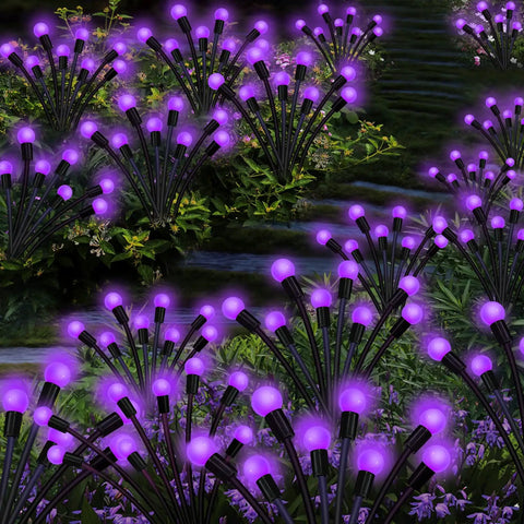 Purple Firefly Solar Lights Outdoor 2 Pack With 16 LEDs Waterproof Starburst Swaying Garden Path Lights for Yard