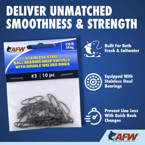 Stainless Steel Ball Bearing Snap Swivels With Double Welded Rings Size 5 245 Lb Test Gunmetal Black 2 Pack shown in packaging