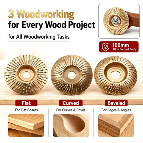 DIY Friendly Wood Carving And Sanding Kit With Tungsten Carbide Discs For Angle Grinder Polishing Pads Flat Curved Beveled