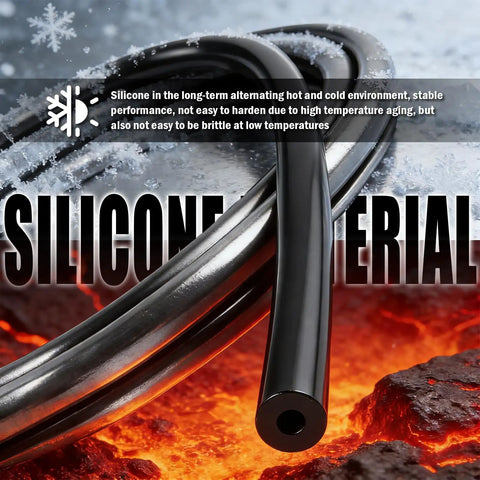 Close-up of silicone vacuum hose, showing durability in hot and cold conditions; focus on Six Piece Five Foot Silicone Vacuum Hose Kit.