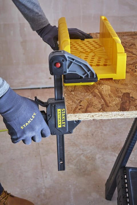 Using clamp with Saw Storage Miter Box With Saw Aluminum Construction All In One 11.81 Inch Length With 90 Degree 45 Degree And 22.5 Degree Slots Patented Storage System for woodworking.