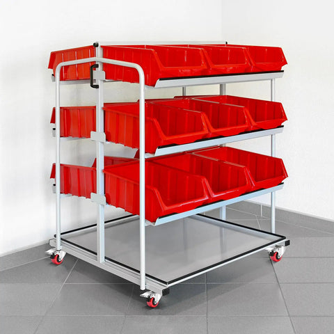 2 Inch Heavy Duty Swivel Caster Wheels Set Of 4 With 600 Lb Load Rating And Total Locking Brakes on red storage rack