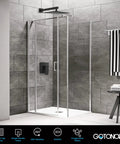 Rainfall Shower System With 10 Inch Rain Shower Head Matte Black Bathroom Mixer Single Handle Wall Mount Kit With Rough In Valve All Metal Construction for Durable Performance and Easy Install. Modern bathroom with glass shower enclosure and matte black fixtures.